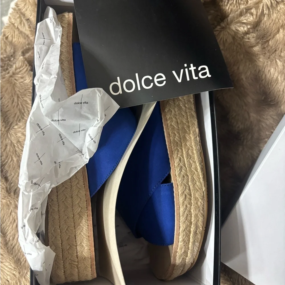 Dolce Vita Royal Blue Crossband Espadrille Slide Sandals